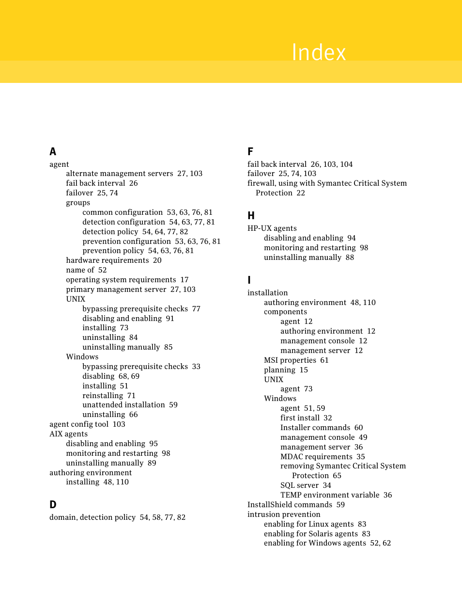 Index | Symantec Critical System User Manual | Page 119 / 122