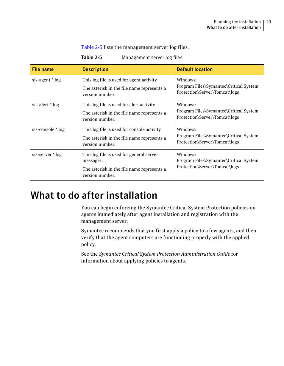 What to do after installation | Symantec Critical System User Manual | Page 29 / 122