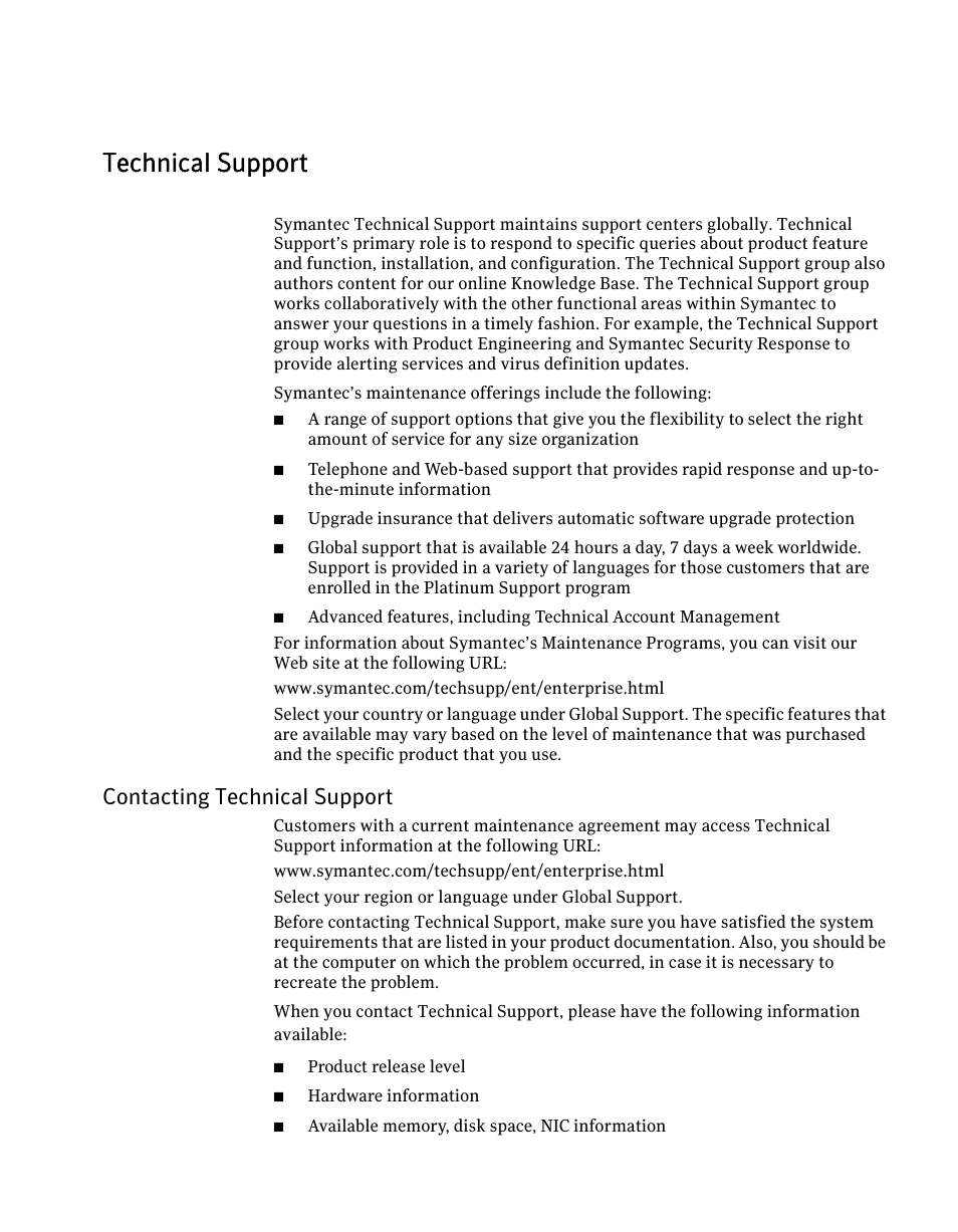 Technical support, Contacting technical support | Symantec Critical System User Manual | Page 3 / 122