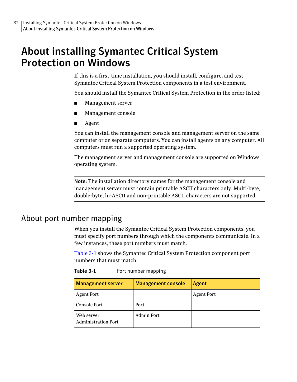 About port number mapping | Symantec Critical System User Manual | Page 32 / 122