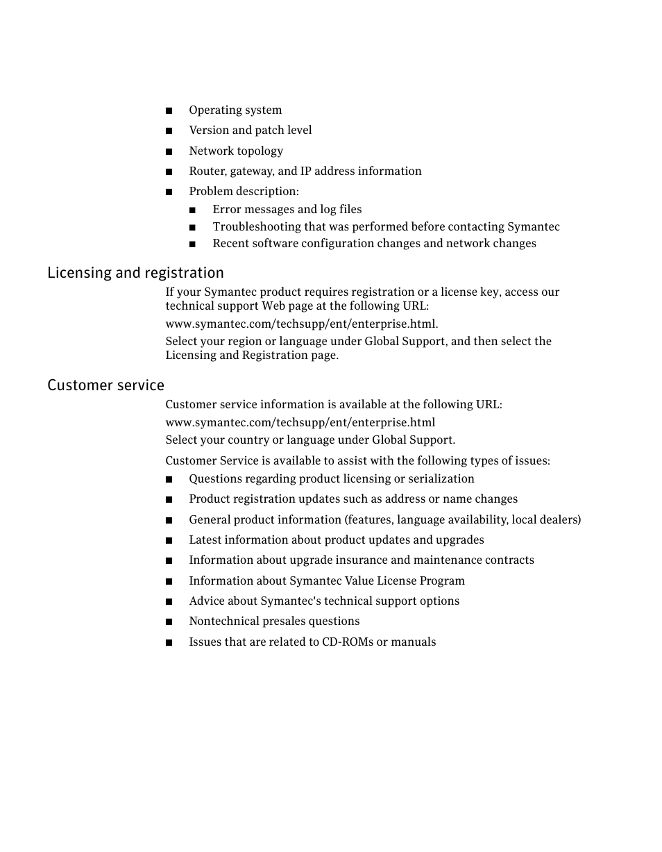 Licensing and registration, Customer service | Symantec Critical System User Manual | Page 4 / 122