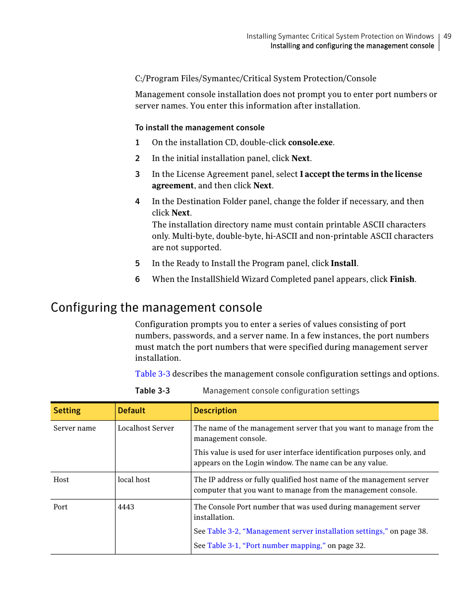 Configuring the management console | Symantec Critical System User Manual | Page 49 / 122