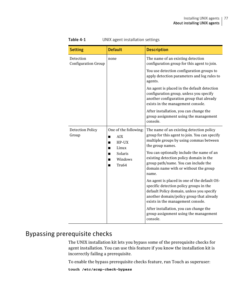 Bypassing prerequisite checks | Symantec Critical System User Manual | Page 77 / 122