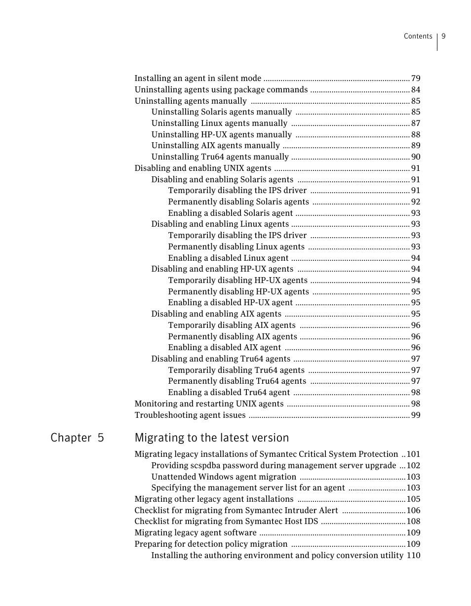 Chapter 5 migrating to the latest version | Symantec Critical System User Manual | Page 9 / 122