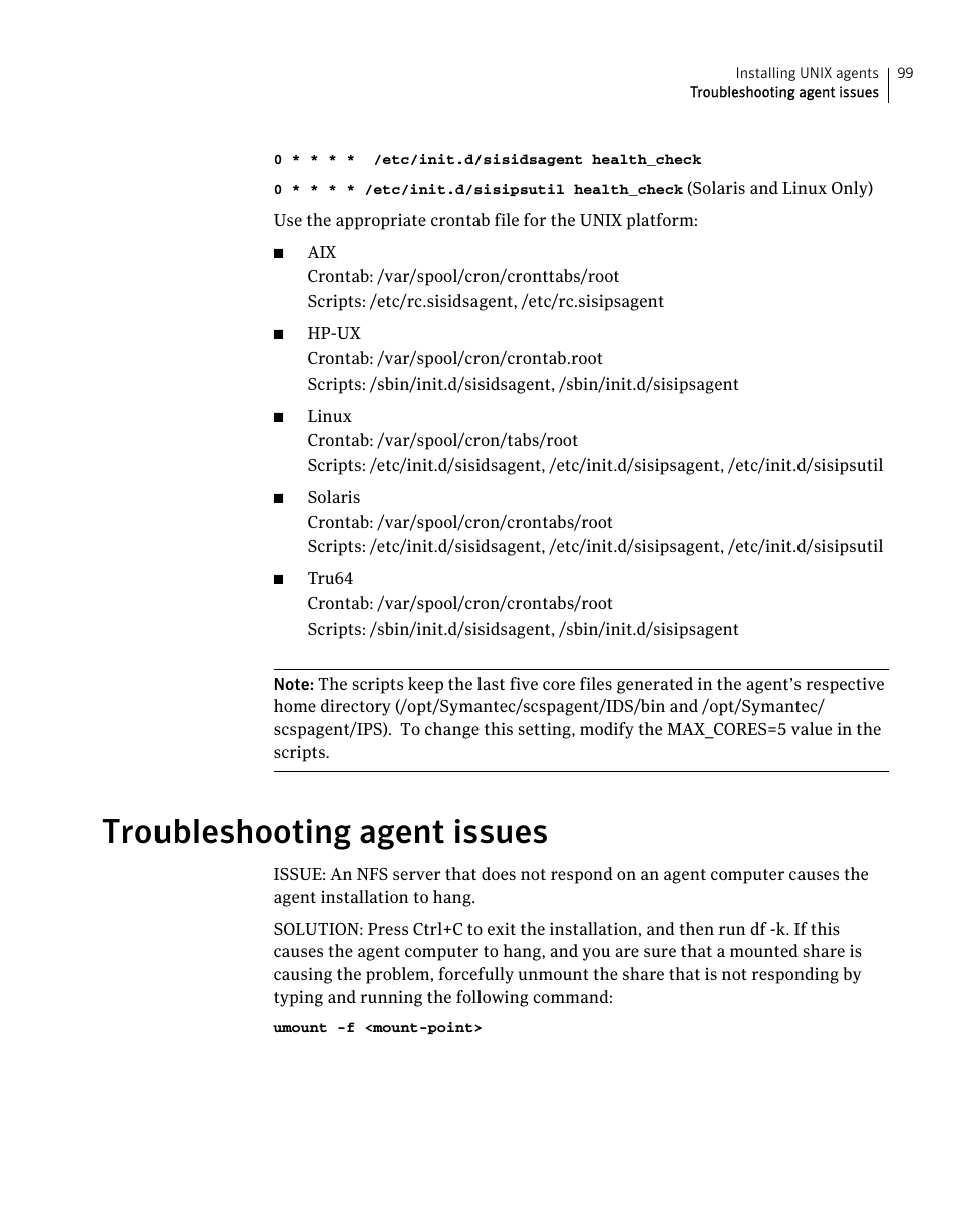 Troubleshooting agent issues | Symantec Critical System User Manual | Page 99 / 122