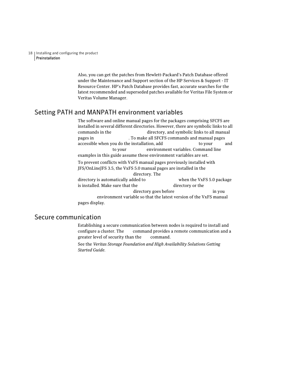 Setting path and manpath environment variables, Secure communication | Symantec VERITAS STORAGE FOUNDATION HP-UX User Manual | Page 16 / 66