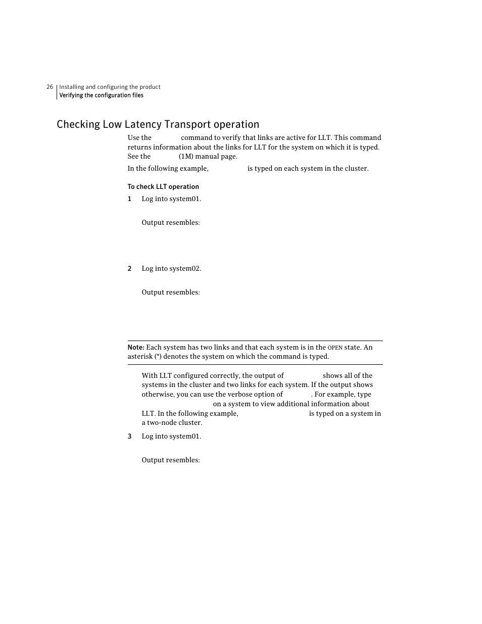 Checking low latency transport operation | Symantec VERITAS STORAGE FOUNDATION HP-UX User Manual | Page 24 / 66