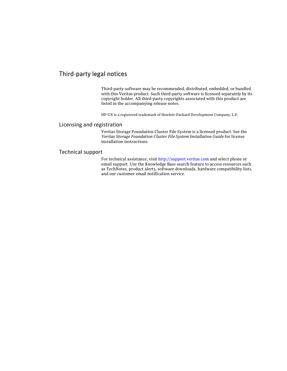 Third-party legal notices | Symantec VERITAS STORAGE FOUNDATION HP-UX User Manual | Page 3 / 66
