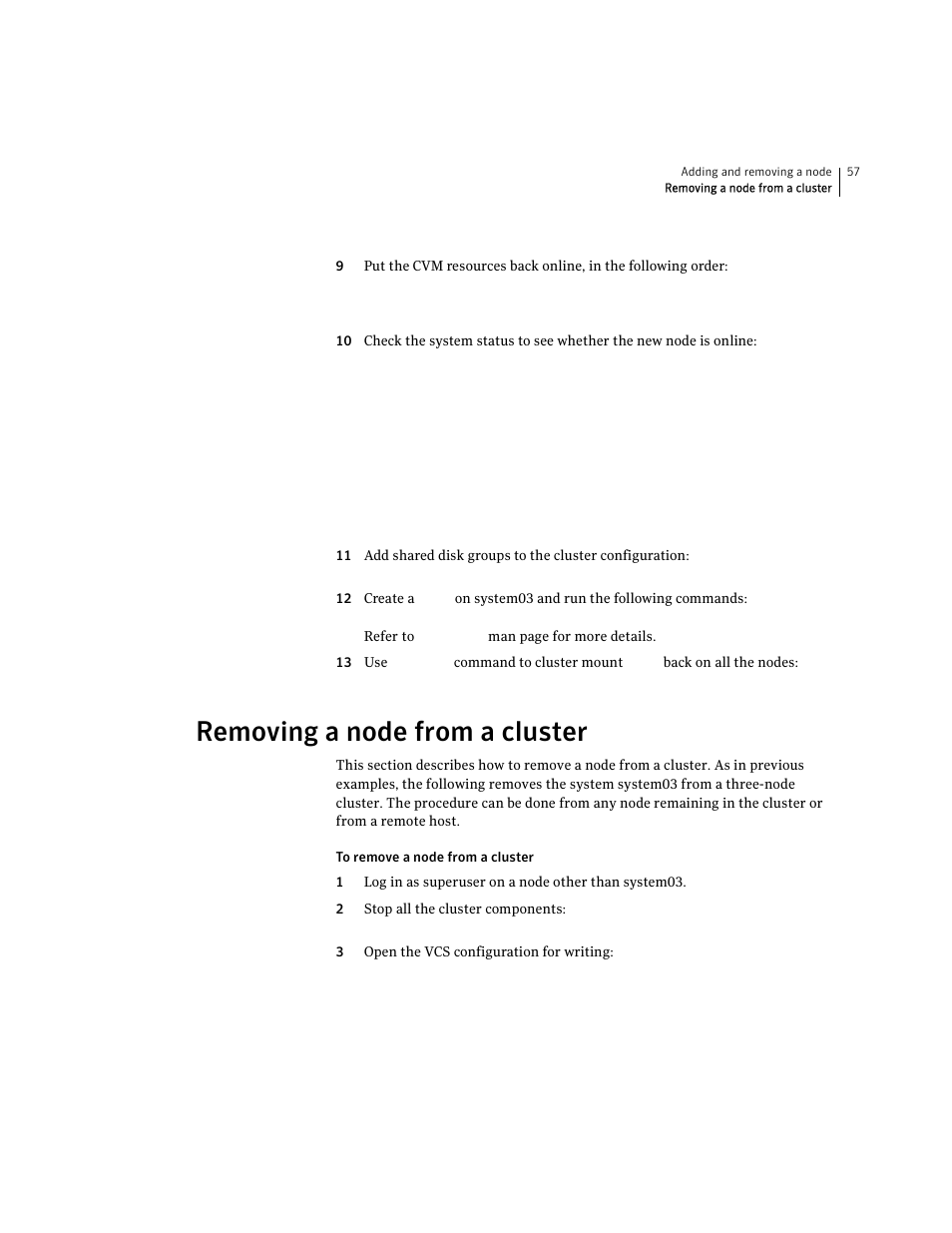 Removing a node from a cluster | Symantec VERITAS STORAGE FOUNDATION HP-UX User Manual | Page 55 / 66