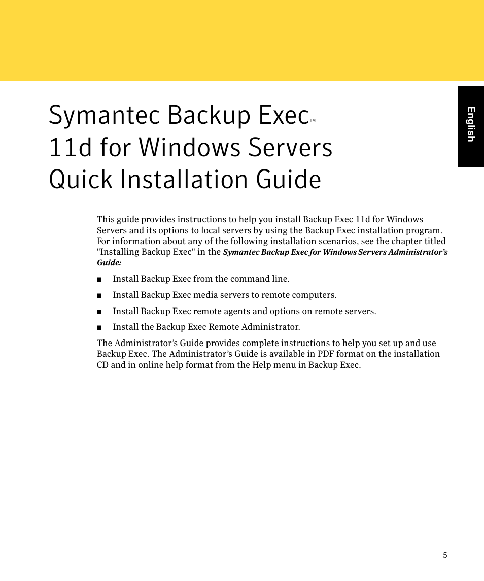 Symantec backup exec, 11d for windows servers quick installation guide | Symantec BACKUP EXEC 11D User Manual | Page 5 / 18