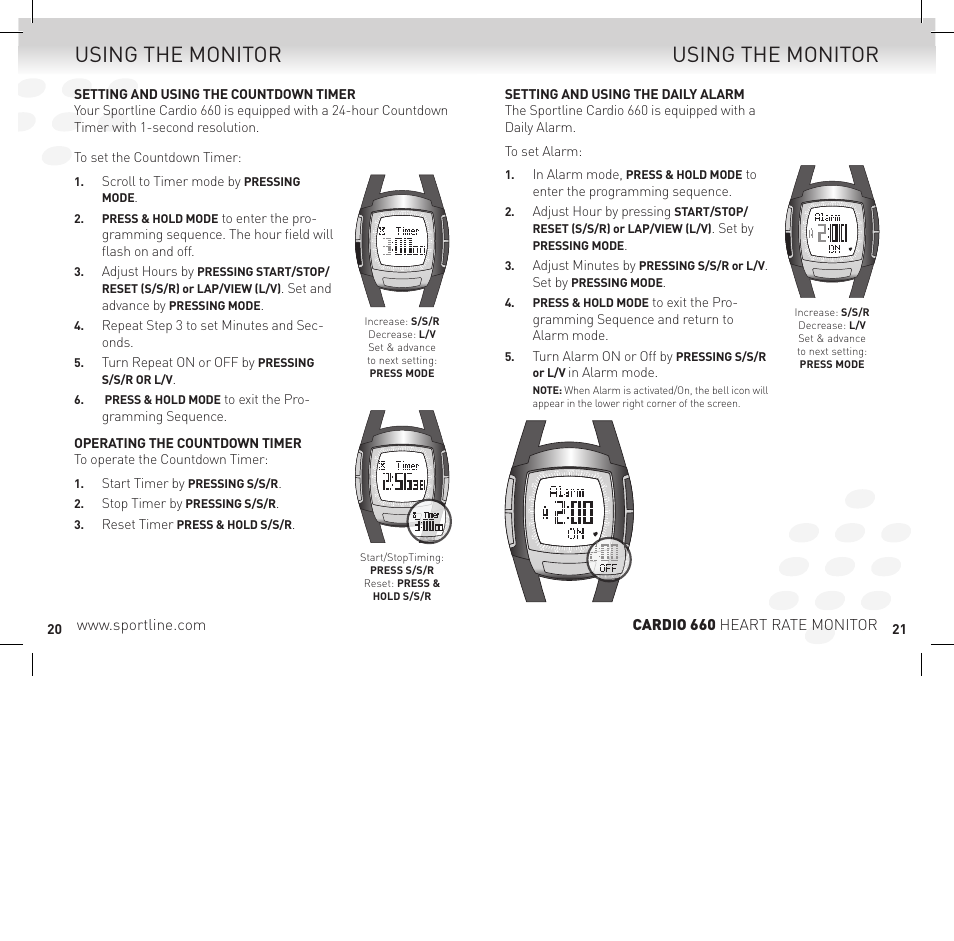 Using the monitor | Sportline Heart Rate Monitor Cardio 660 User Manual | Page 11 / 15