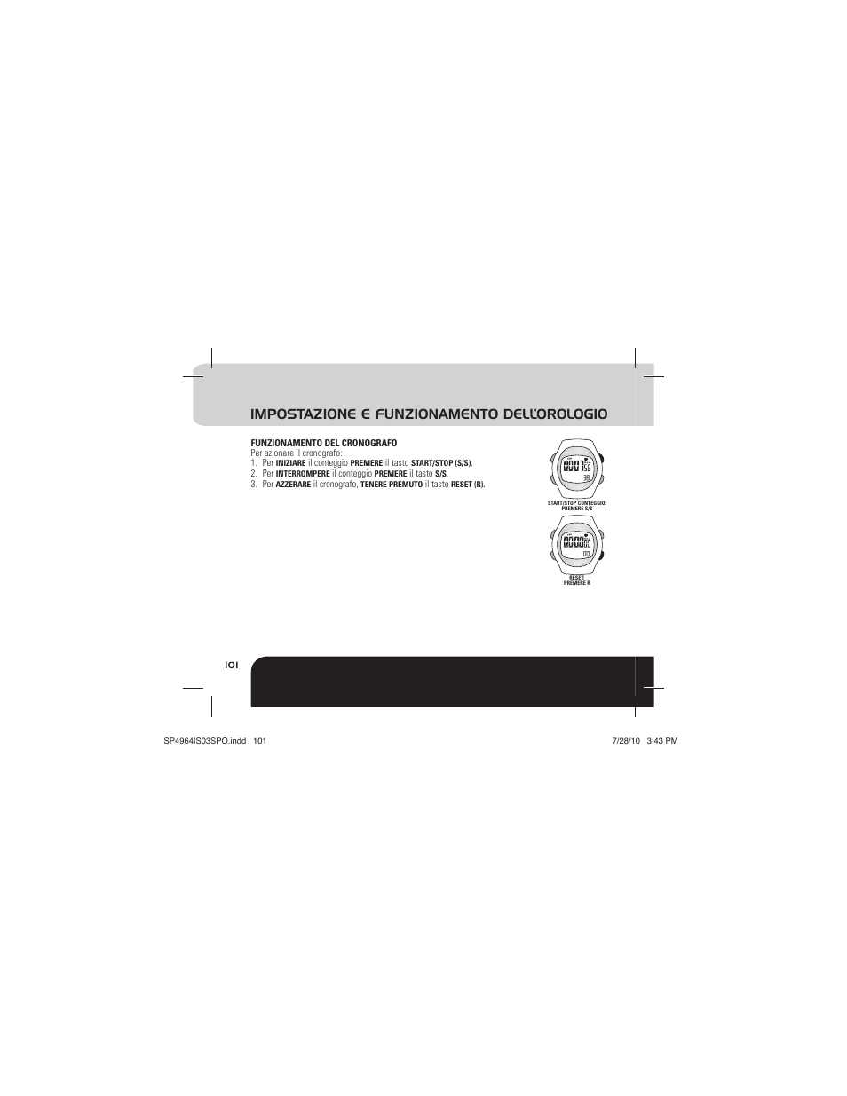 Impostazione e funzionamento dell’orologio | Sportline Solo 915 User Manual | Page 104 / 112