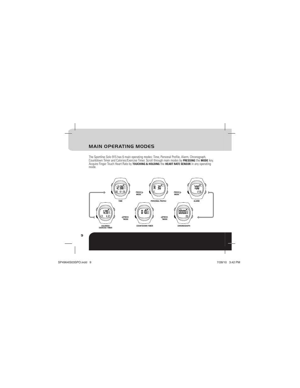 Main operating modes | Sportline Solo 915 User Manual | Page 12 / 112