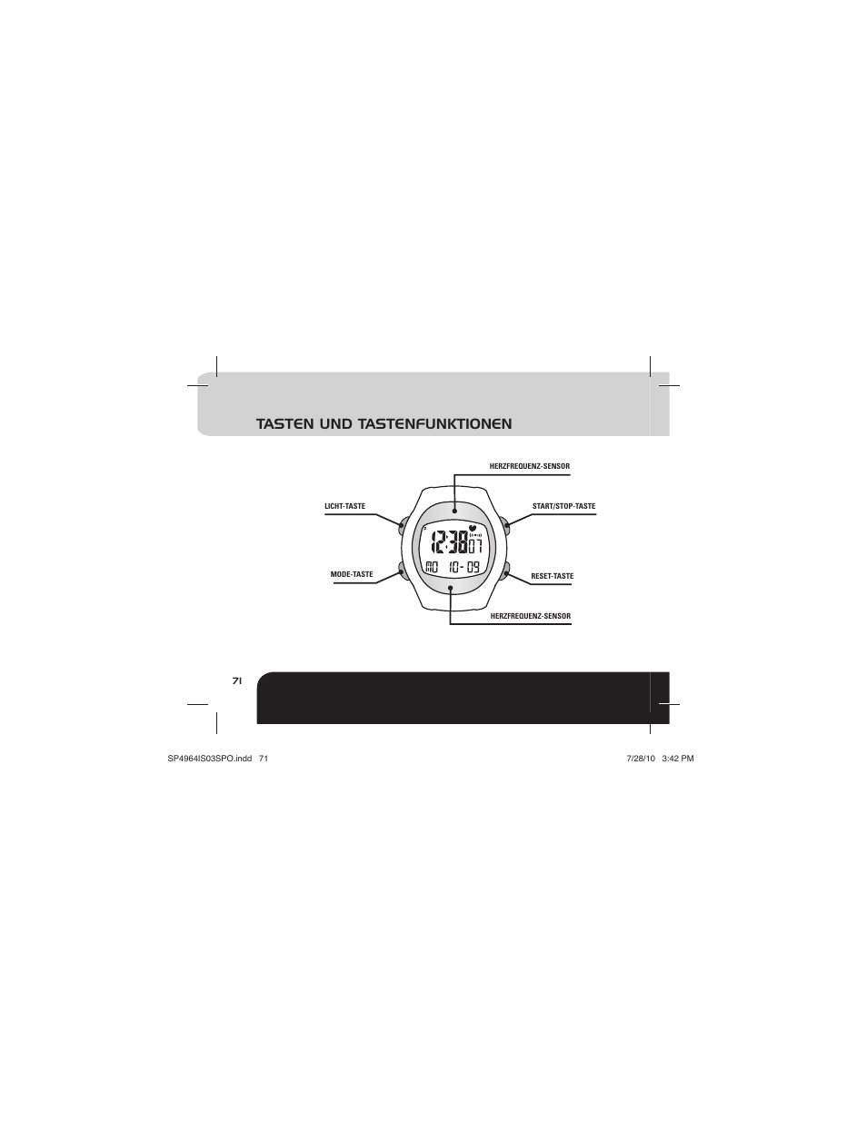 Tasten und tastenfunktionen | Sportline Solo 915 User Manual | Page 74 / 112