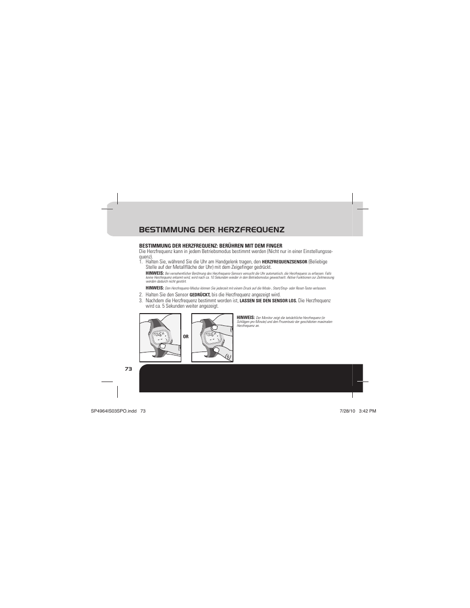 Bestimmung der herzfrequenz | Sportline Solo 915 User Manual | Page 76 / 112