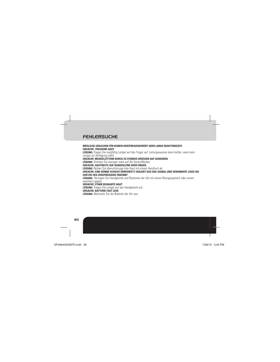 Fehlersuche | Sportline Solo 915 User Manual | Page 88 / 112