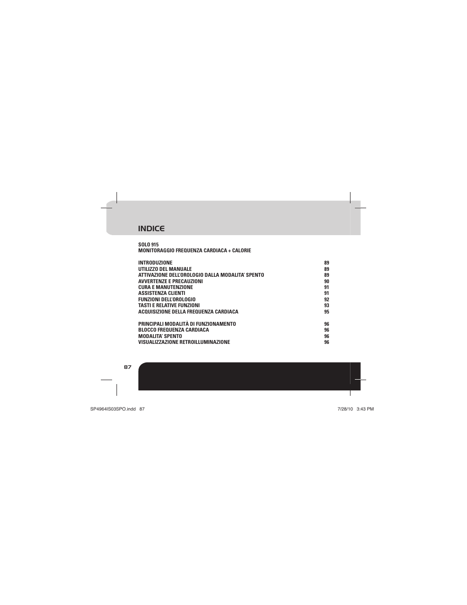 Indice | Sportline Solo 915 User Manual | Page 90 / 112