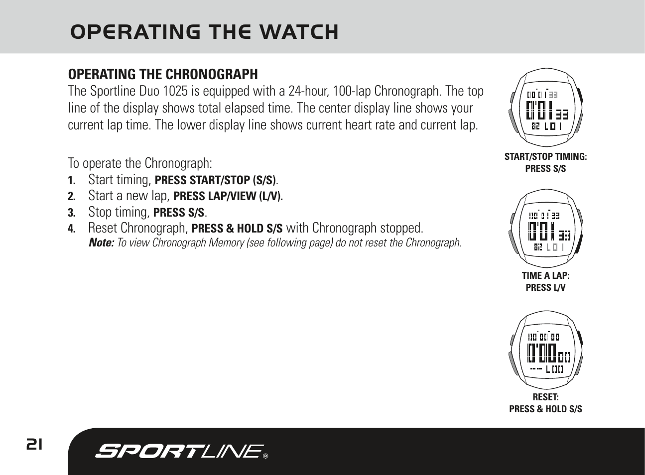 Operating the watch | Sportline DUO 1025 User Manual | Page 24 / 36