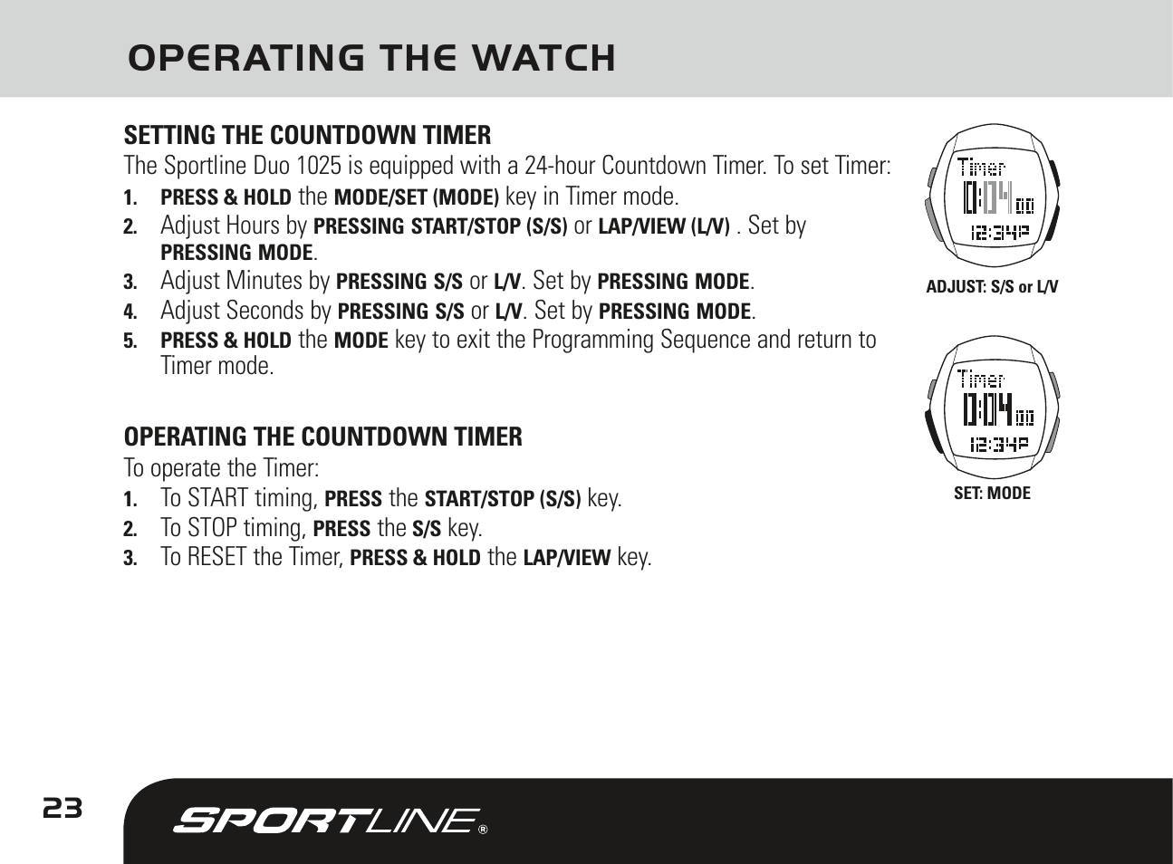 Operating the watch | Sportline DUO 1025 User Manual | Page 26 / 36