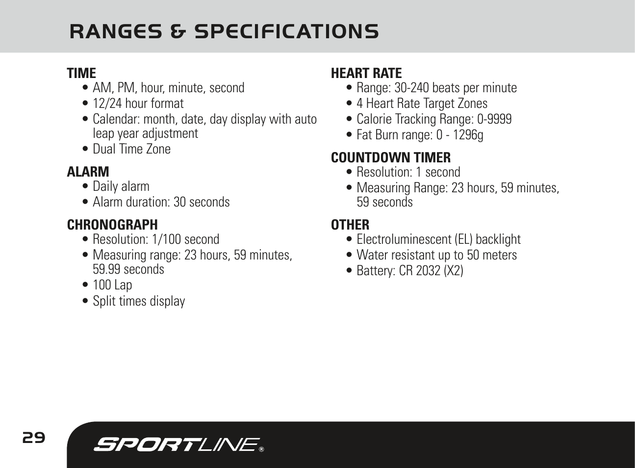 Ranges & specifications | Sportline DUO 1025 User Manual | Page 32 / 36