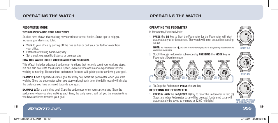 Operating the watch | Sportline 955 User Manual | Page 18 / 28