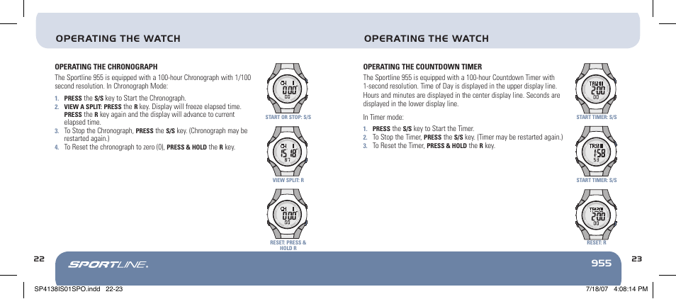 955 operating the watch, Operating the watch | Sportline 955 User Manual | Page 23 / 28