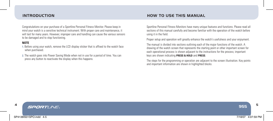 Introduction how to use this manual | Sportline 955 User Manual | Page 4 / 28