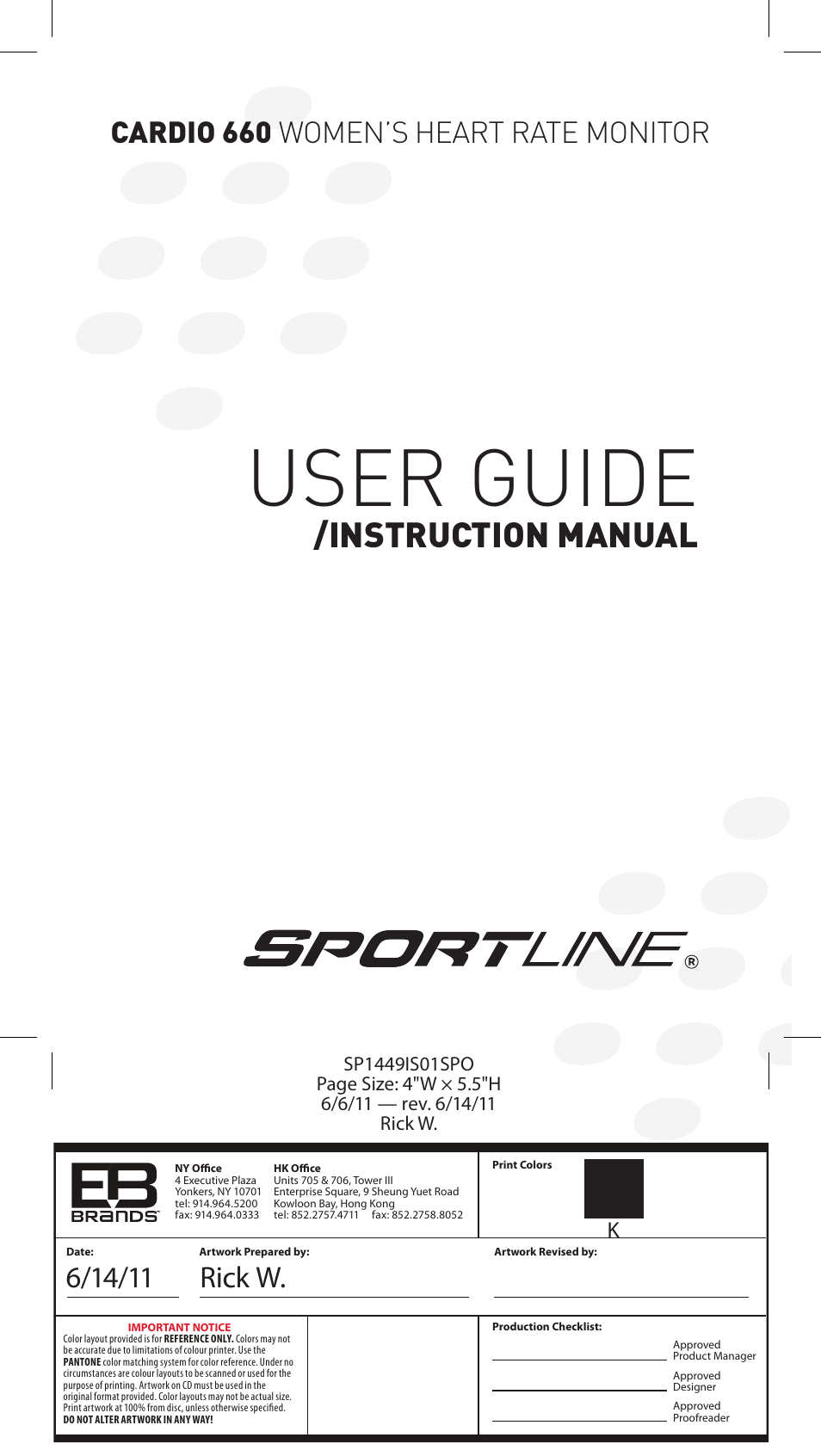 Sportline Cardio 660 Women's Heart Rate Monitor SP1449S015SPO User Manual | 15 pages