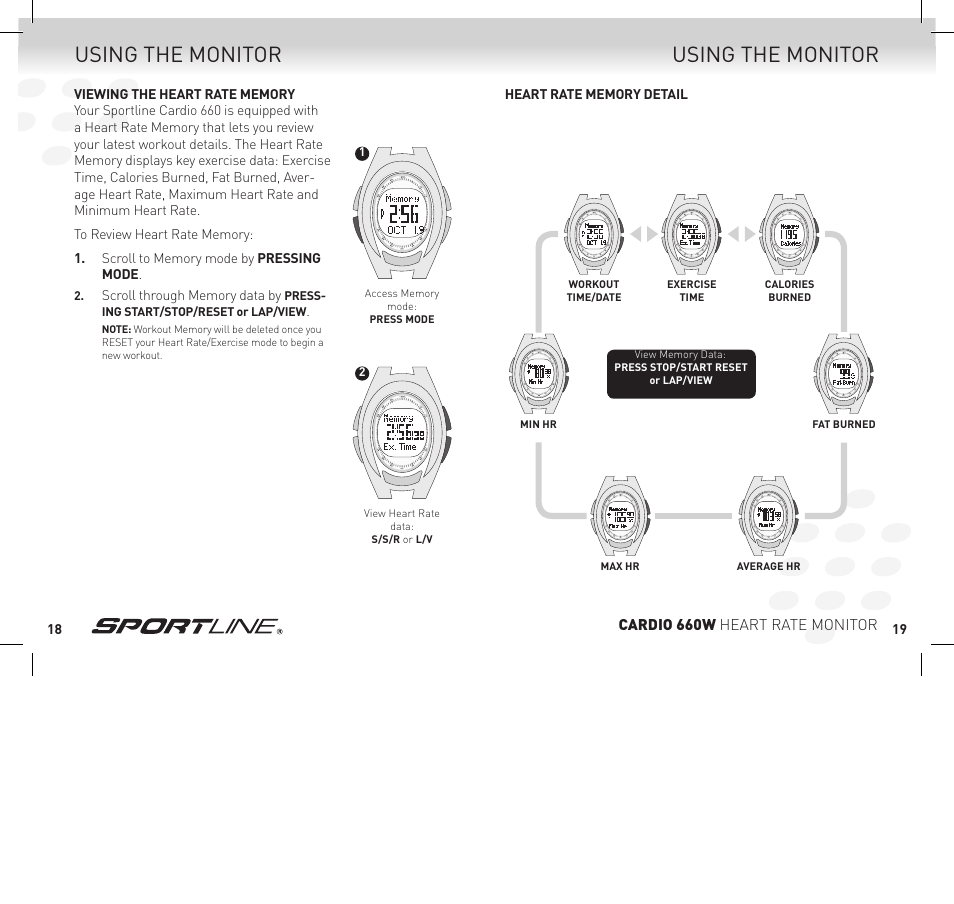 Using the monitor | Sportline Cardio 660 Women's Heart Rate Monitor SP1449S015SPO User Manual | Page 10 / 15