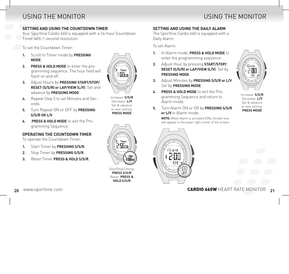 Using the monitor | Sportline Cardio 660 Women's Heart Rate Monitor SP1449S015SPO User Manual | Page 11 / 15