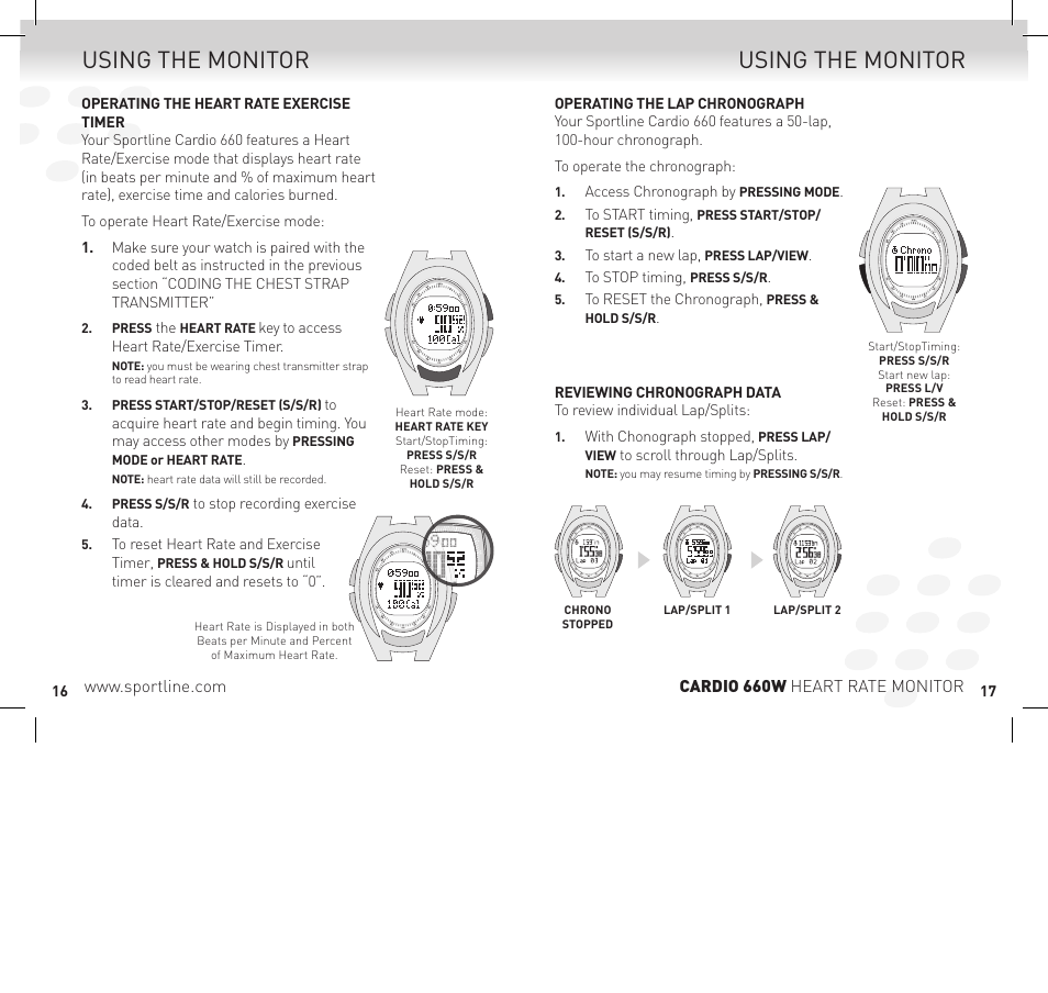 Using the monitor | Sportline Cardio 660 Women's Heart Rate Monitor SP1449S015SPO User Manual | Page 9 / 15