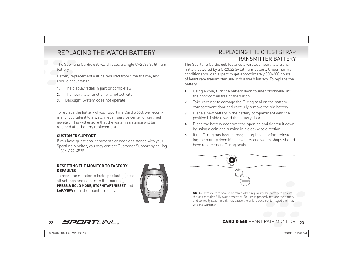 Replacing the watch battery, Replacing the chest strap transmitter battery | Sportline Cardio 660 User Manual | Page 12 / 15