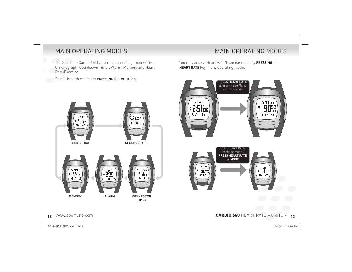 Main operating modes | Sportline Cardio 660 User Manual | Page 7 / 15