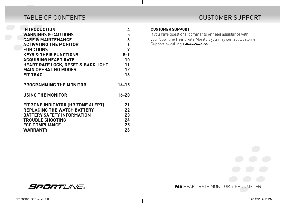 Sportline Heart RAte Monitor & Pedometer 965 User Manual | Page 2 / 15