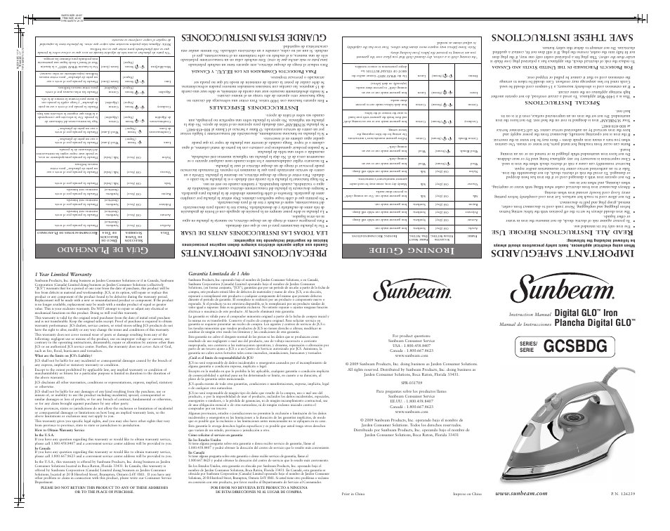 Sunbeam GCSBDG User Manual | 2 pages