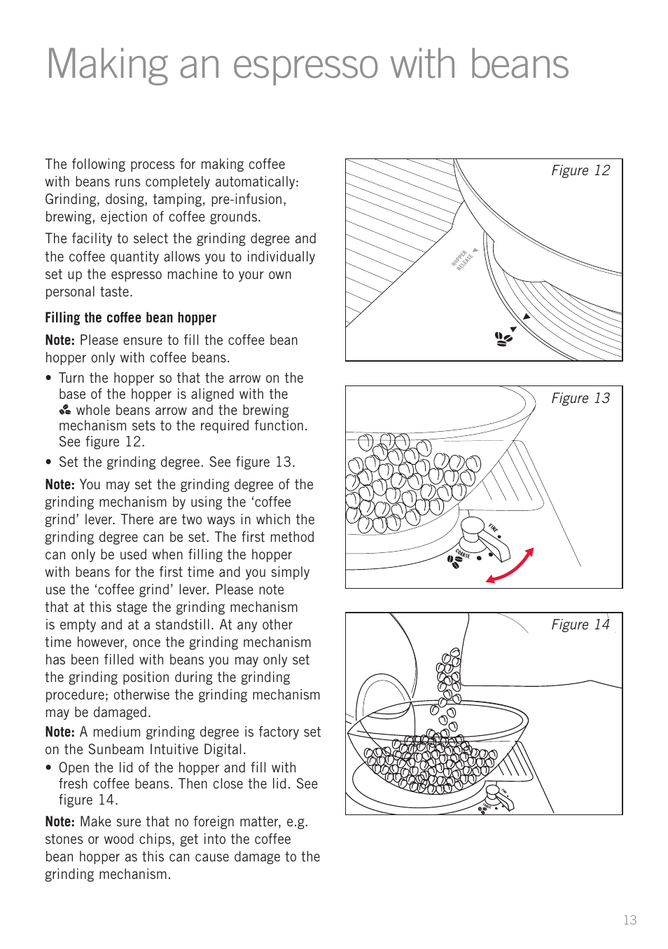 Making an espresso with beans | Sunbeam EM8910 User Manual | Page 15 / 52