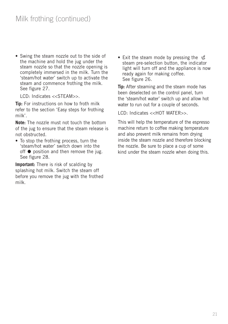 Milk frothing (continued) | Sunbeam EM8910 User Manual | Page 23 / 52