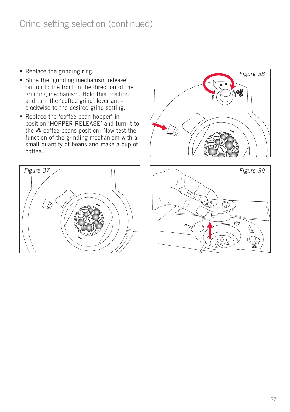 Grind setting selection (continued) | Sunbeam EM8910 User Manual | Page 29 / 52