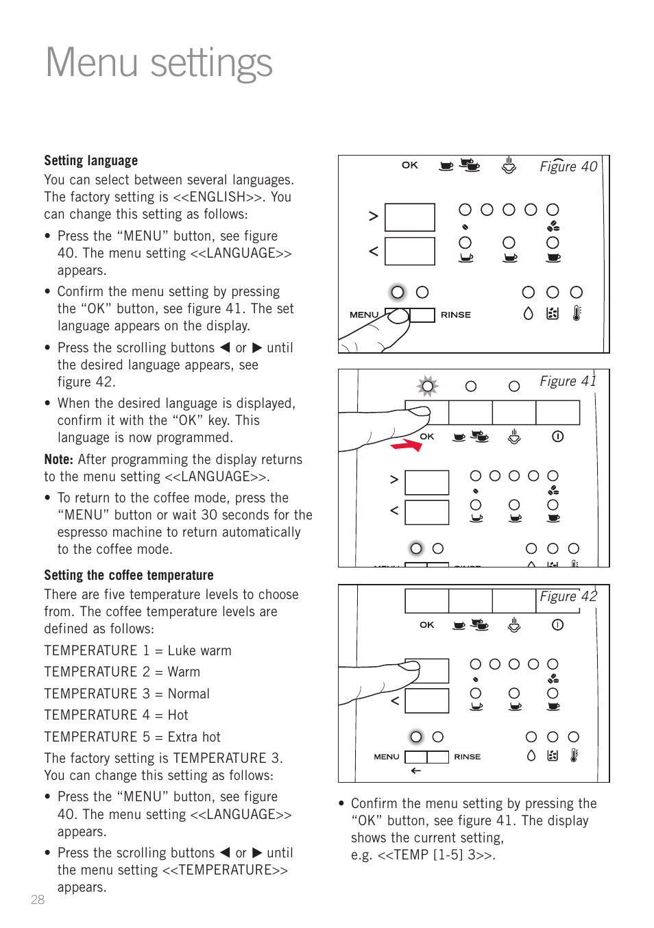 Menu settings | Sunbeam EM8910 User Manual | Page 30 / 52