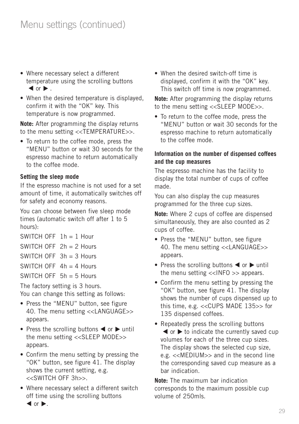 Menu settings (continued) | Sunbeam EM8910 User Manual | Page 31 / 52