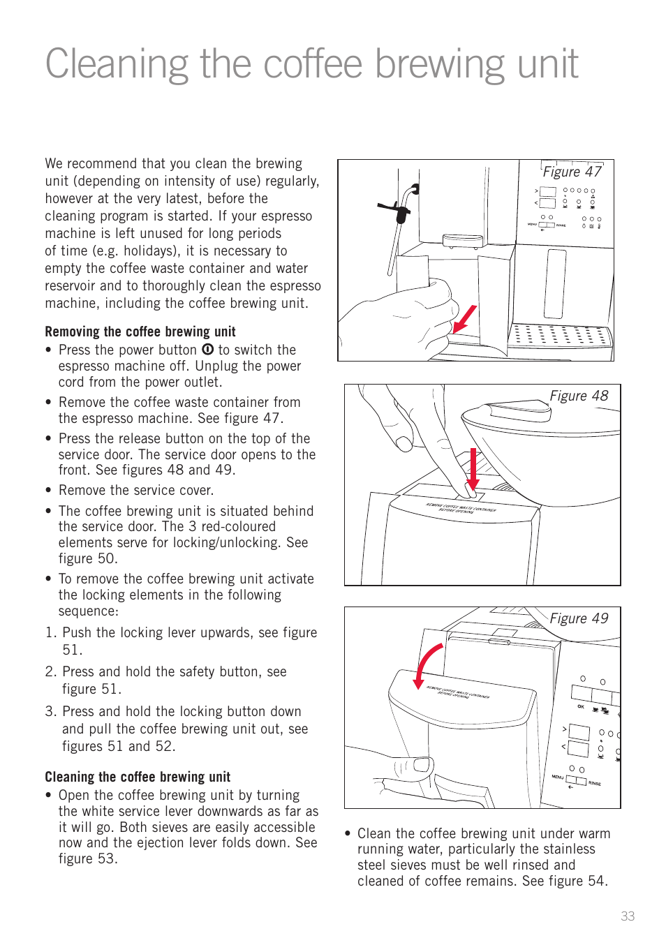 Cleaning the coffee brewing unit | Sunbeam EM8910 User Manual | Page 35 / 52