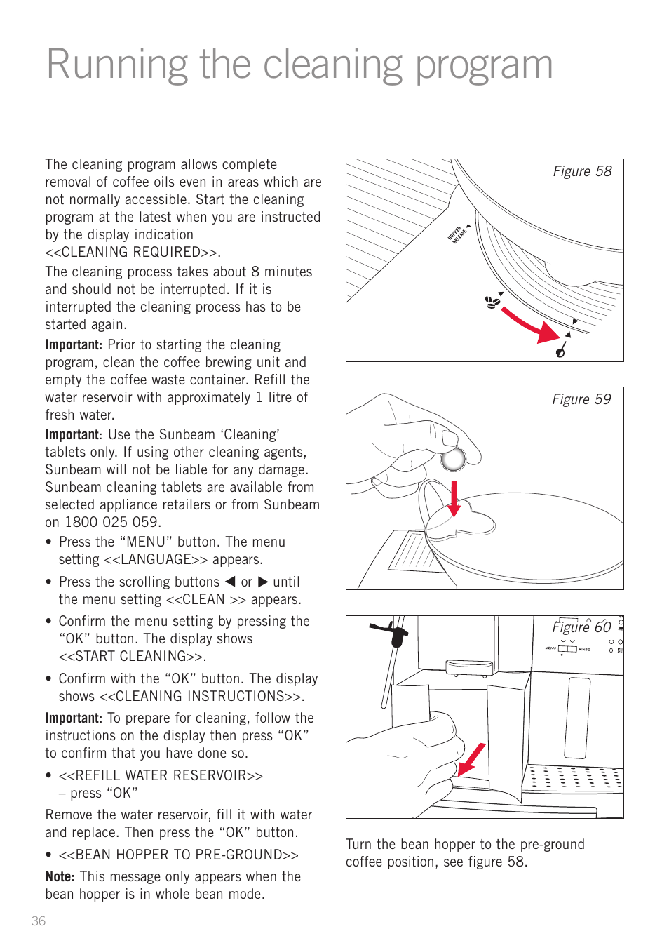 Running the cleaning program | Sunbeam EM8910 User Manual | Page 38 / 52