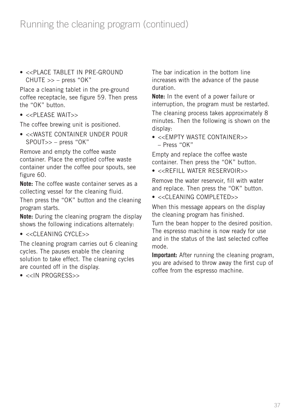 Running the cleaning program (continued) | Sunbeam EM8910 User Manual | Page 39 / 52