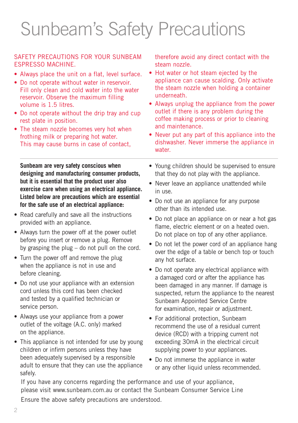 Sunbeam’s safety precautions | Sunbeam EM8910 User Manual | Page 4 / 52