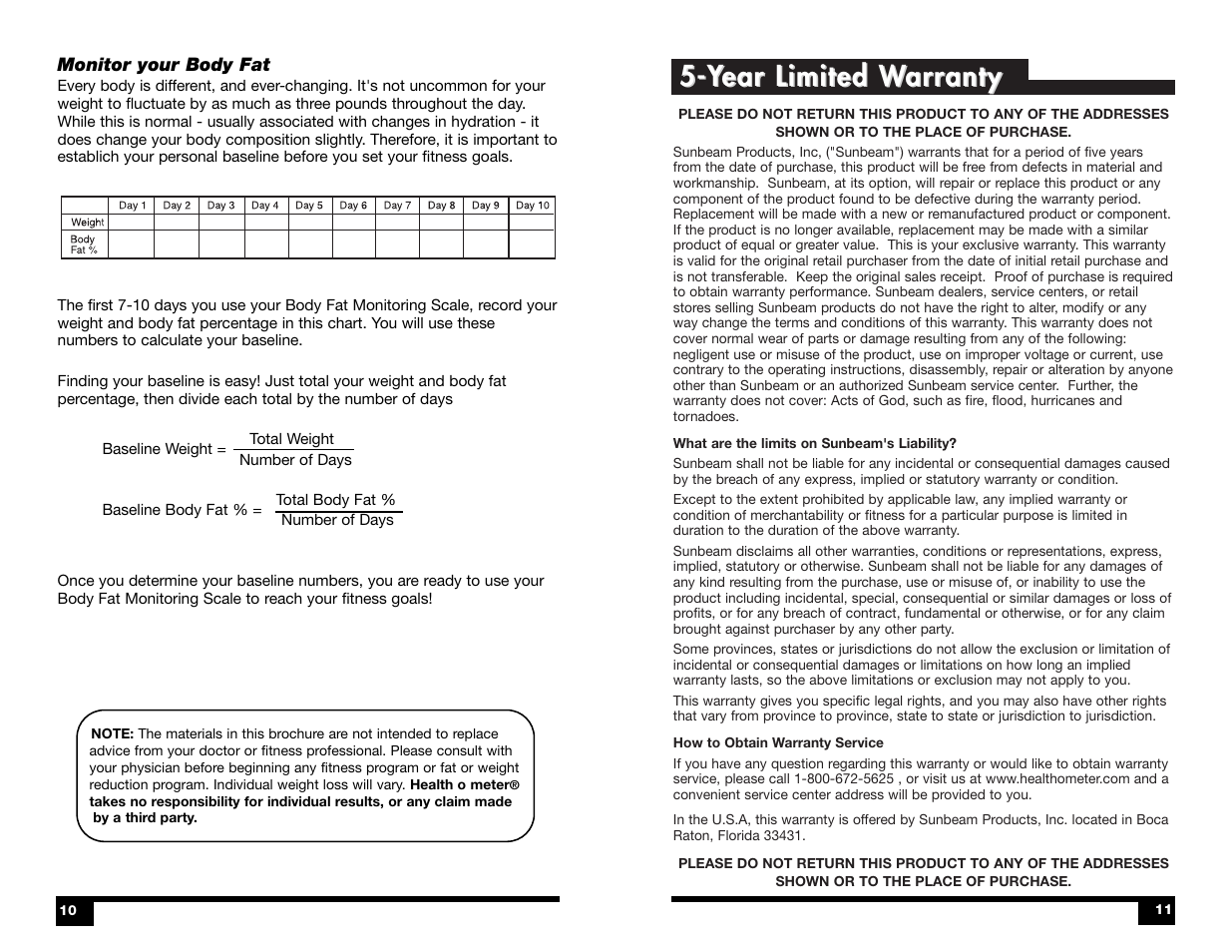 Y ear limited w ear limited w ar ar ranty ranty | Sunbeam DFM960 User Manual | Page 7 / 8