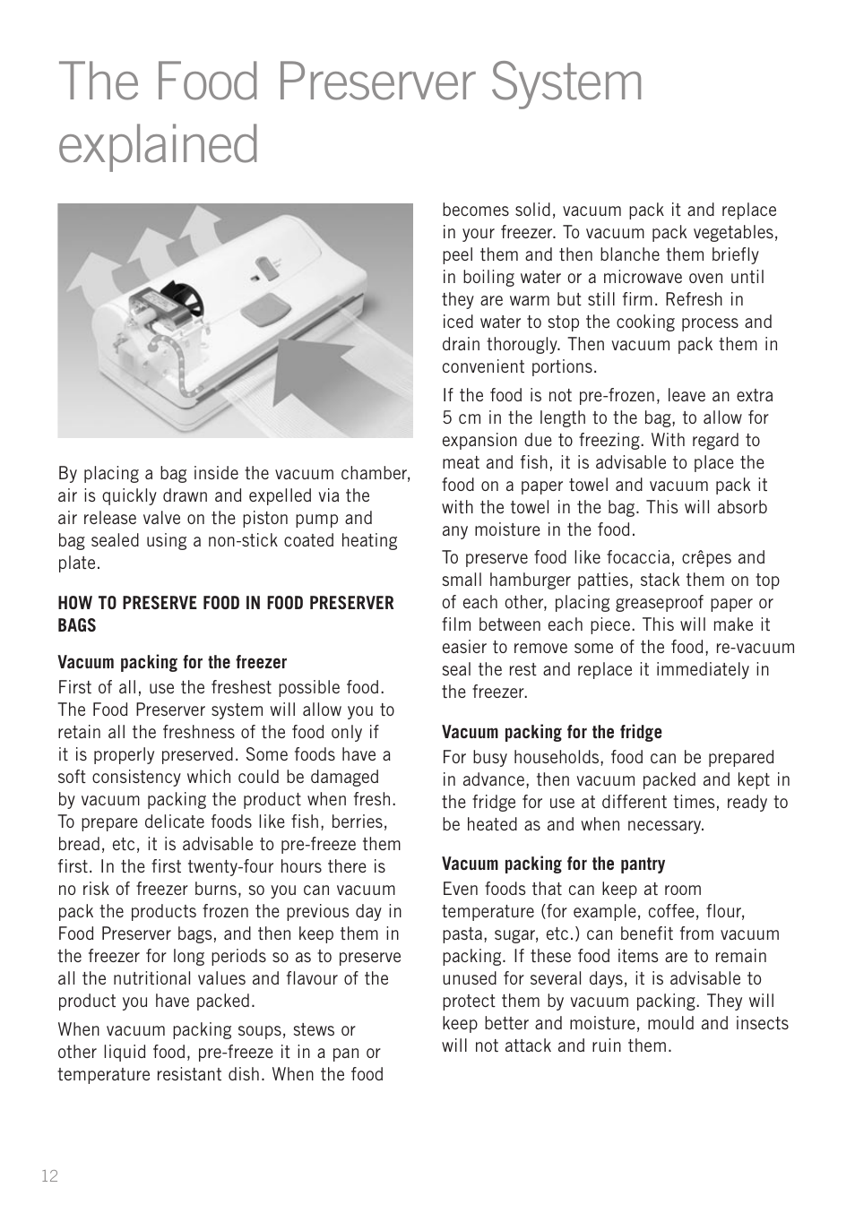 Heading, The food preserver system explained | Sunbeam VS5200 User Manual | Page 13 / 20