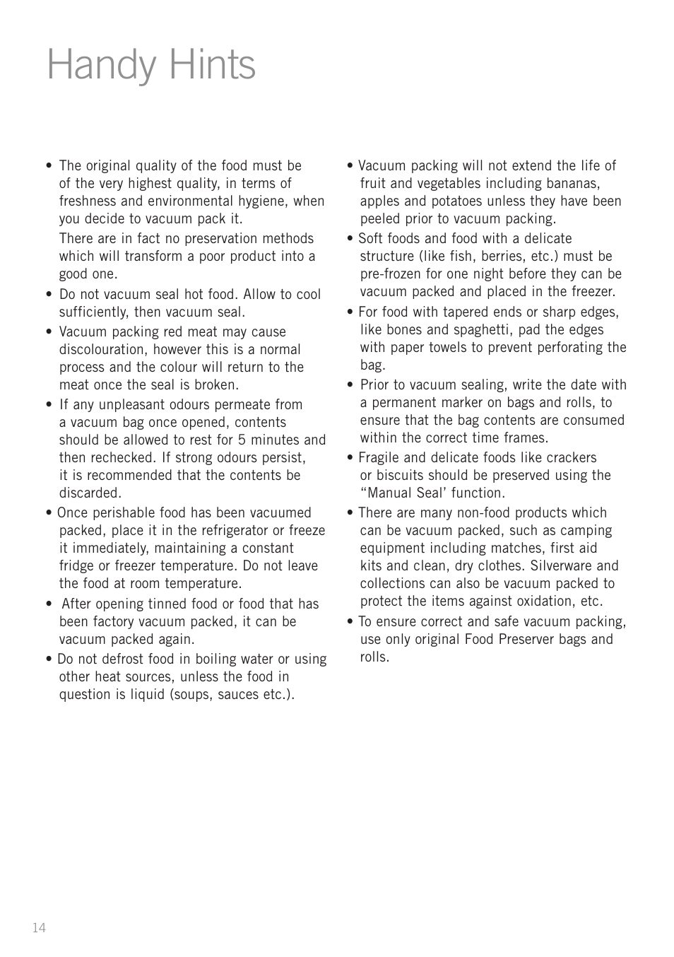 Handy hints | Sunbeam VS5200 User Manual | Page 15 / 20