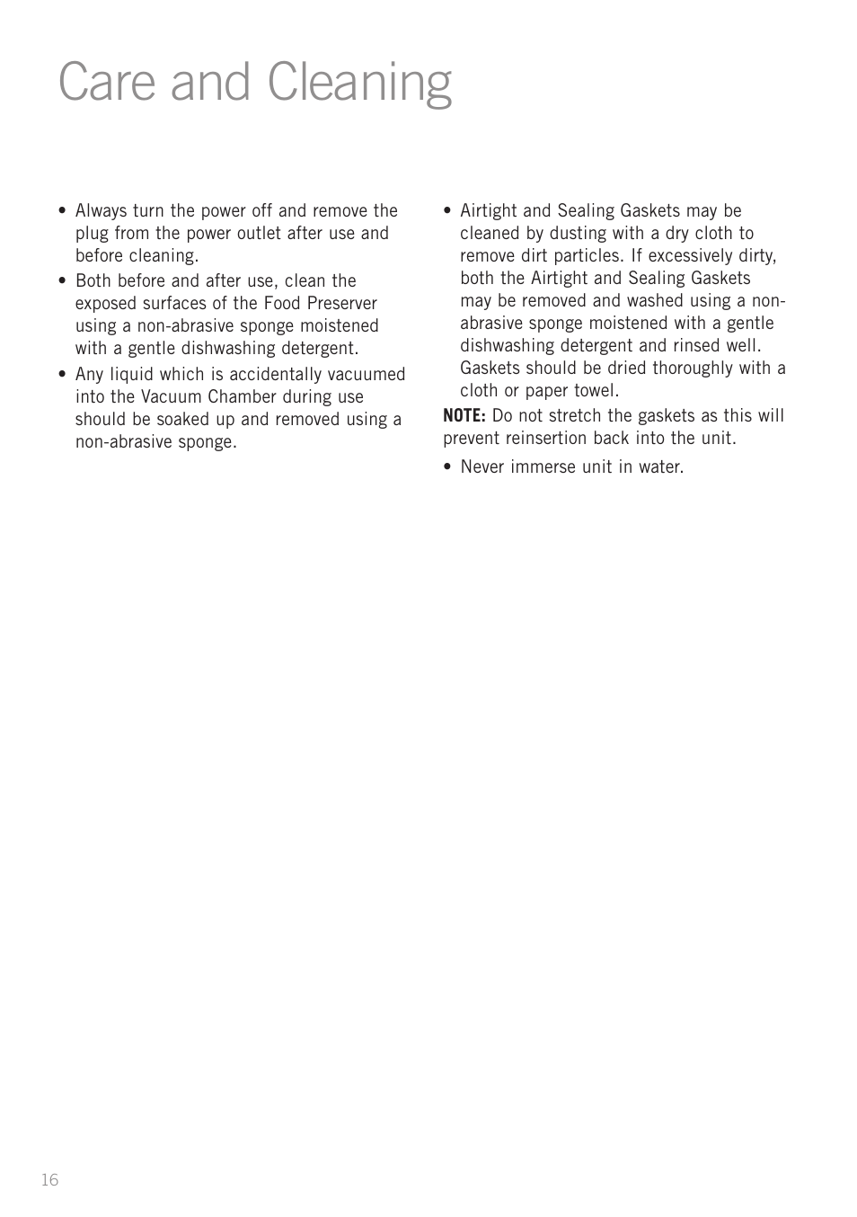 Care and cleaning | Sunbeam VS5200 User Manual | Page 17 / 20