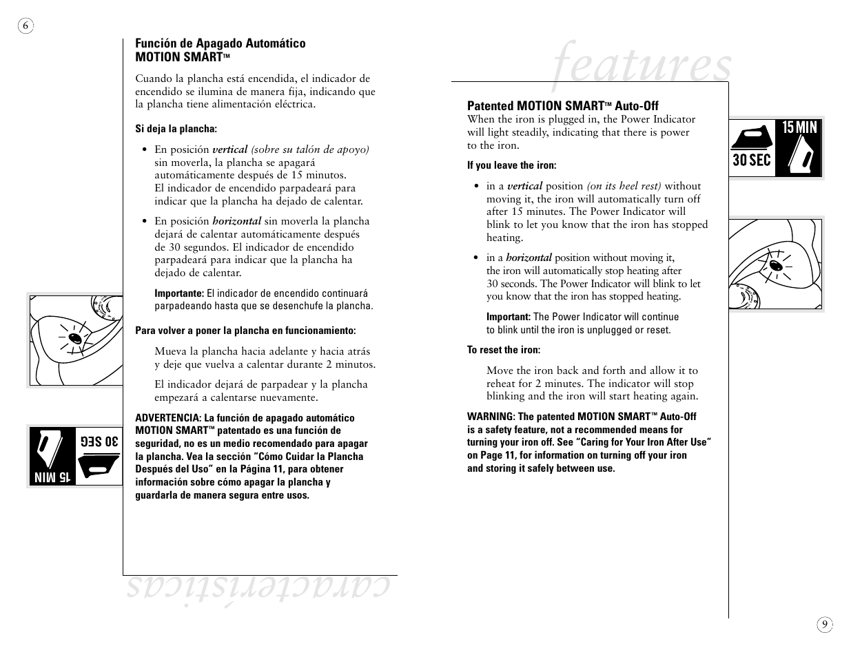 Features, Características | Sunbeam 4042 User Manual | Page 11 / 40