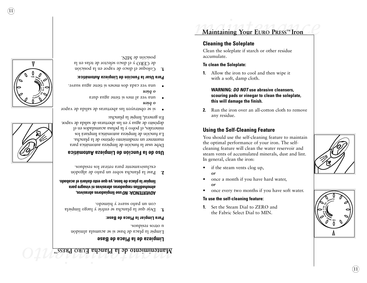 Maintenance, Mantenimiento | Sunbeam 4042 User Manual | Page 13 / 40